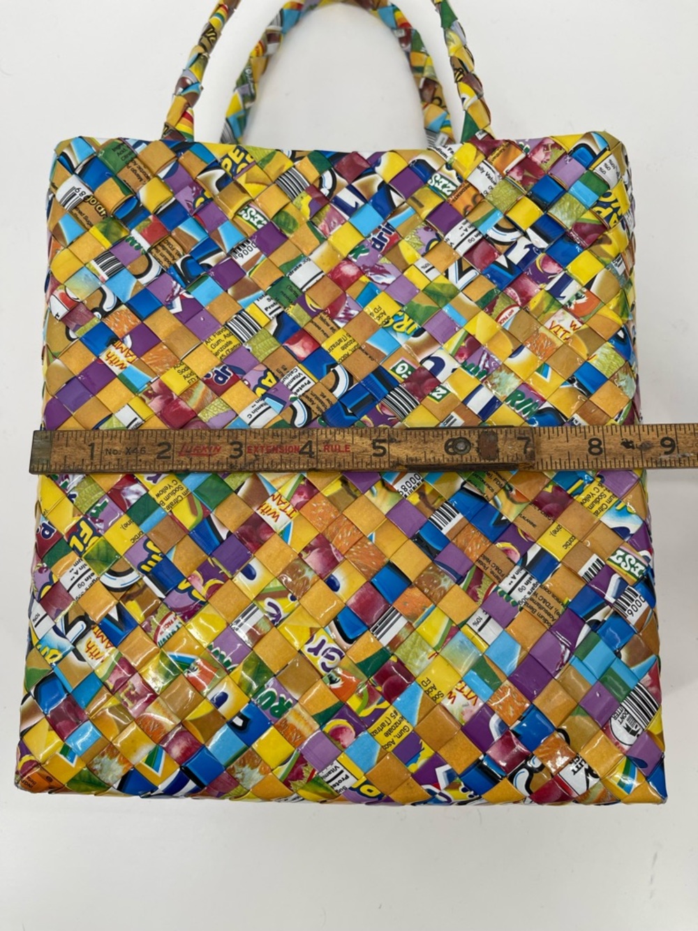 Hand Crafted Multicolor Candy Wrapper Woven Tote Bag - Picture 9 of 12